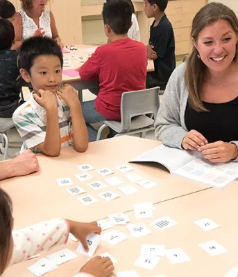Minister Brown with EAL learners and their teacher, Jessie Campbell 