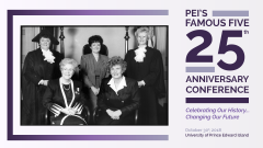 Poster for Famous Five conference, with photo of the five women.